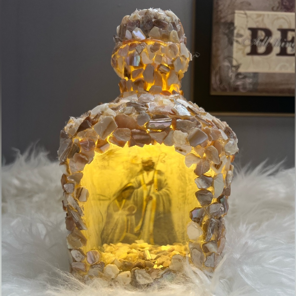 Beautiful Stone Nativity Upcycled Bottle!